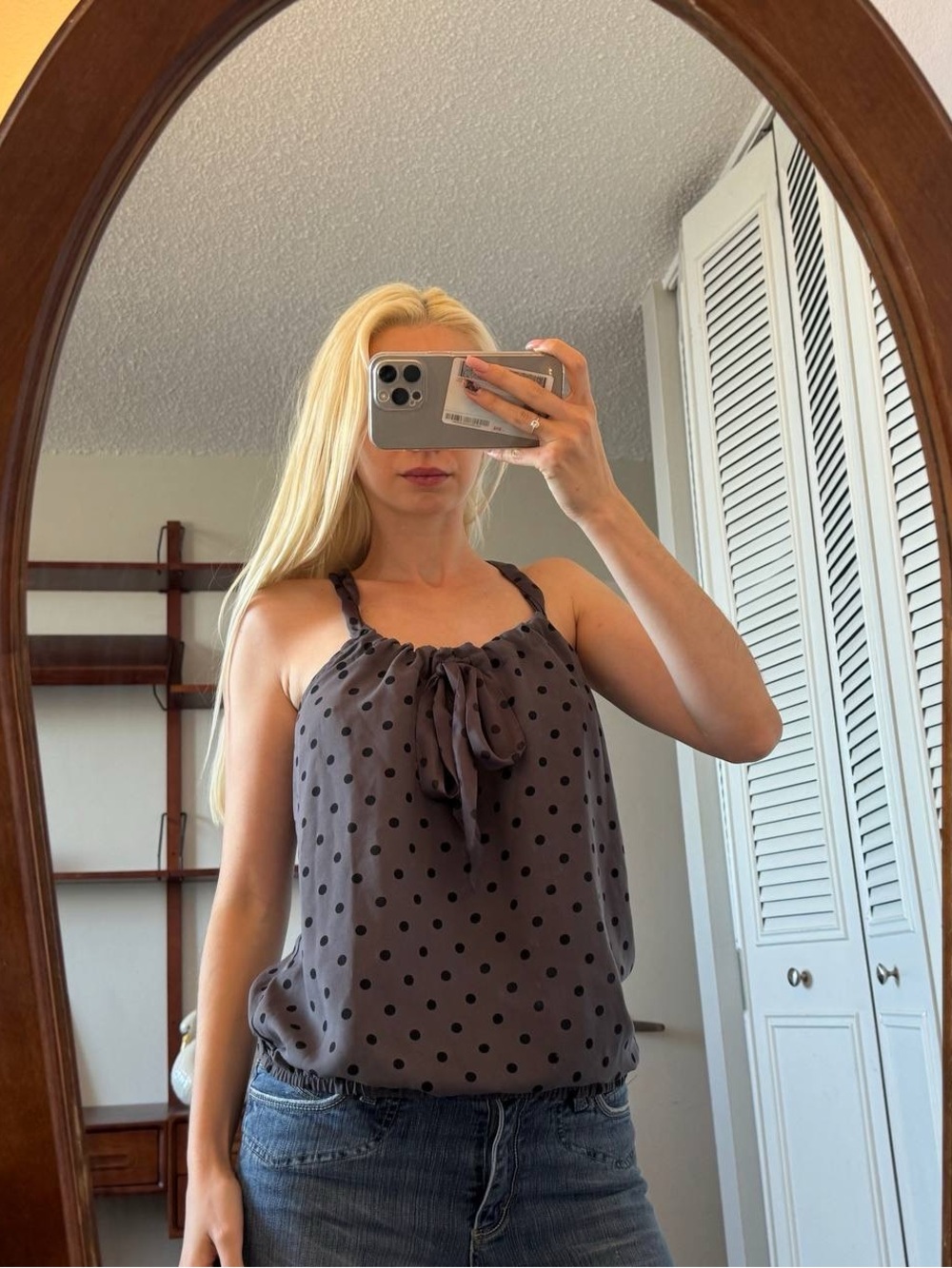 American Eagle Outfitters Charcoal Polka Dot Tie-Front Cami